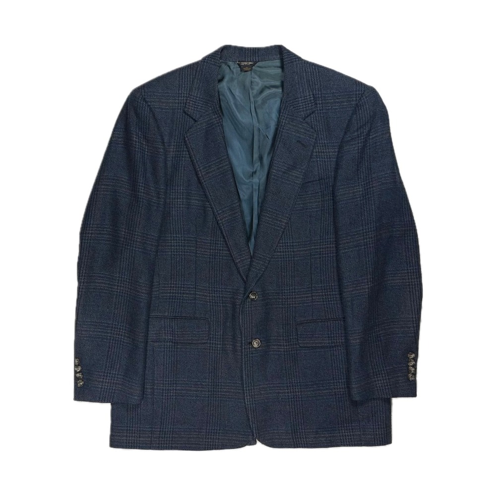 Vtg Bill Blass Filenes Union USA Wool navy glen check blazer sport coat men 46R